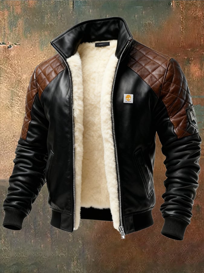 Enzo - Chaqueta De Cuero Acolchada Con Forro De Felpa