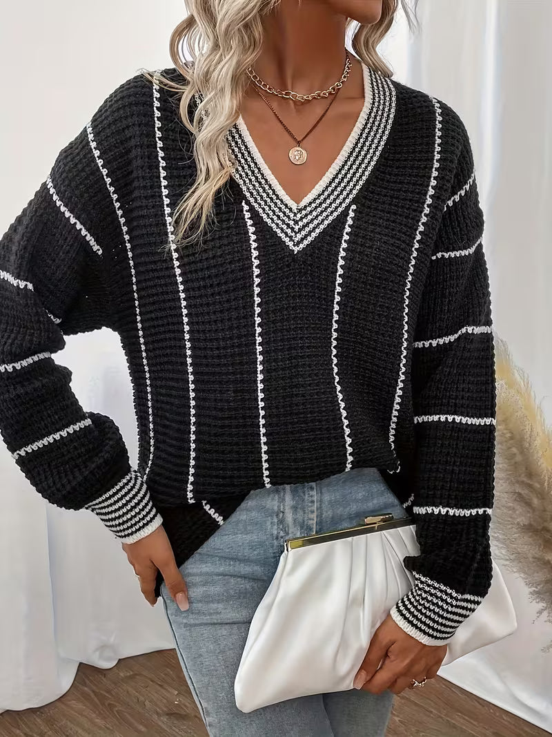 Lykke - Jersey Sobredimensionado De Cuello En V a Rayas