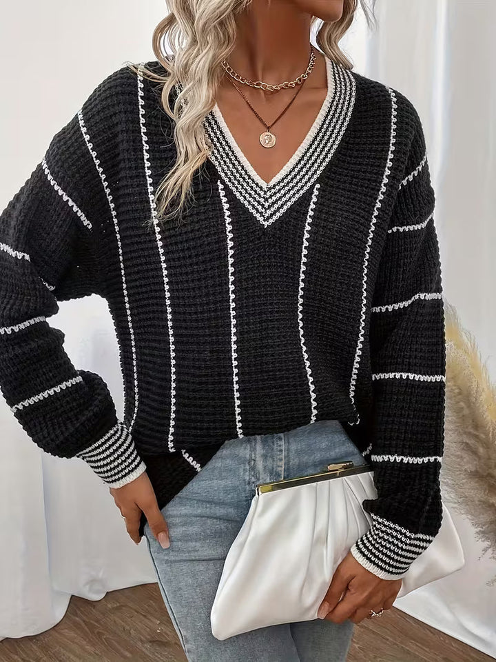 Lykke - Jersey Sobredimensionado De Cuello En V a Rayas