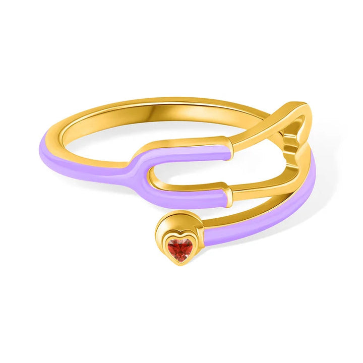 Caitleen - Anillo Estetoscopio Con Piedra Preciosa En Forma De Corazón