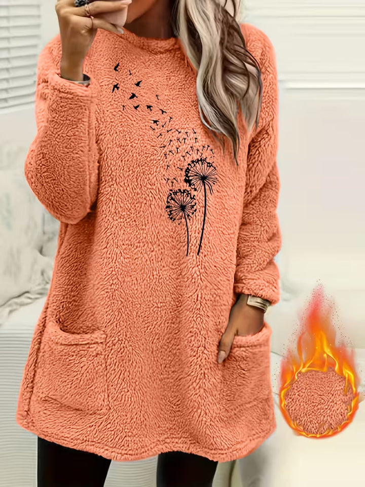 Zibija - Sudadera De Forro Polar Con Estampado De Diente De León