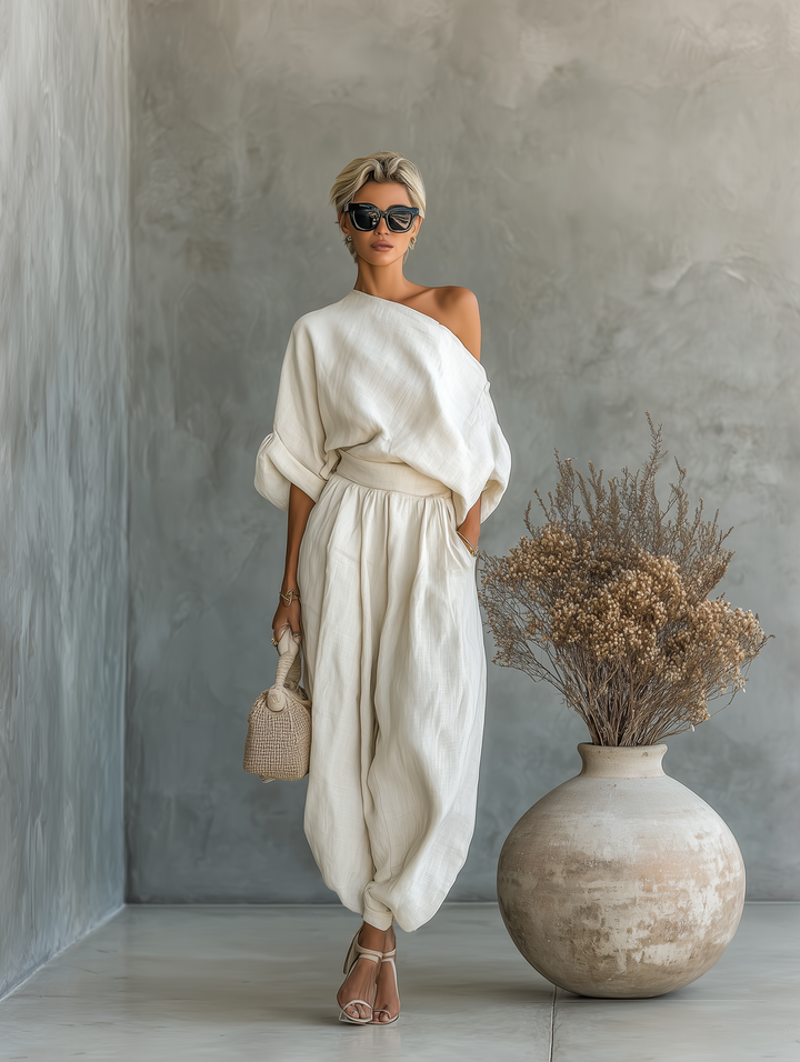 Abira - Conjunto De Top Con Hombros Al Aire y Pantalones Holgados