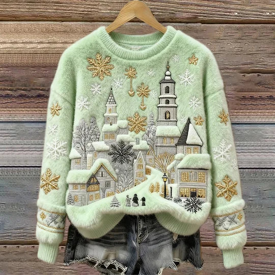 Kenisha - Jersey Acogedor con Bordado Navideño de Nieve