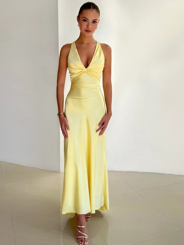 Fabiola - Elegante Vestido Largo Sin Mangas Y Con Cuello En V