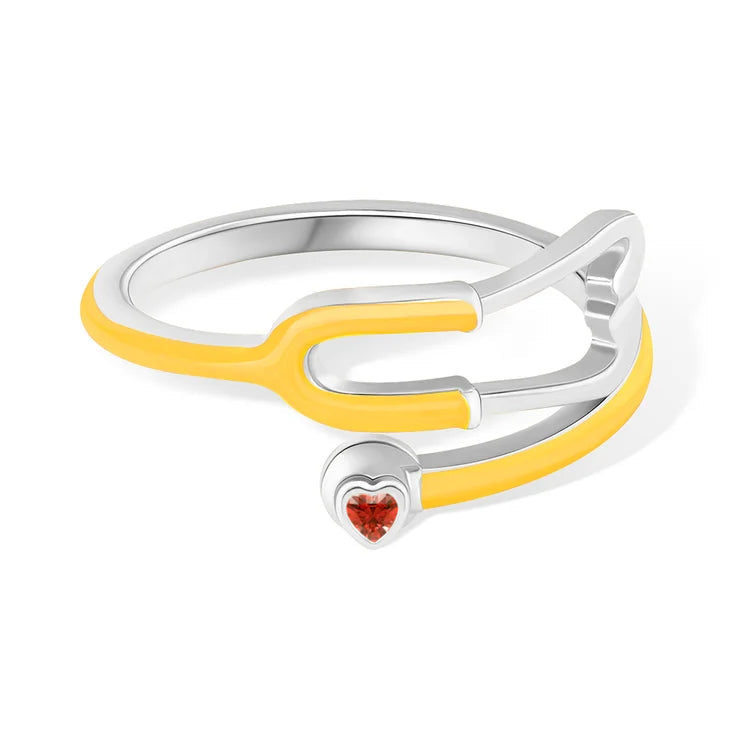 Caitleen - Anillo Estetoscopio Con Piedra Preciosa En Forma De Corazón