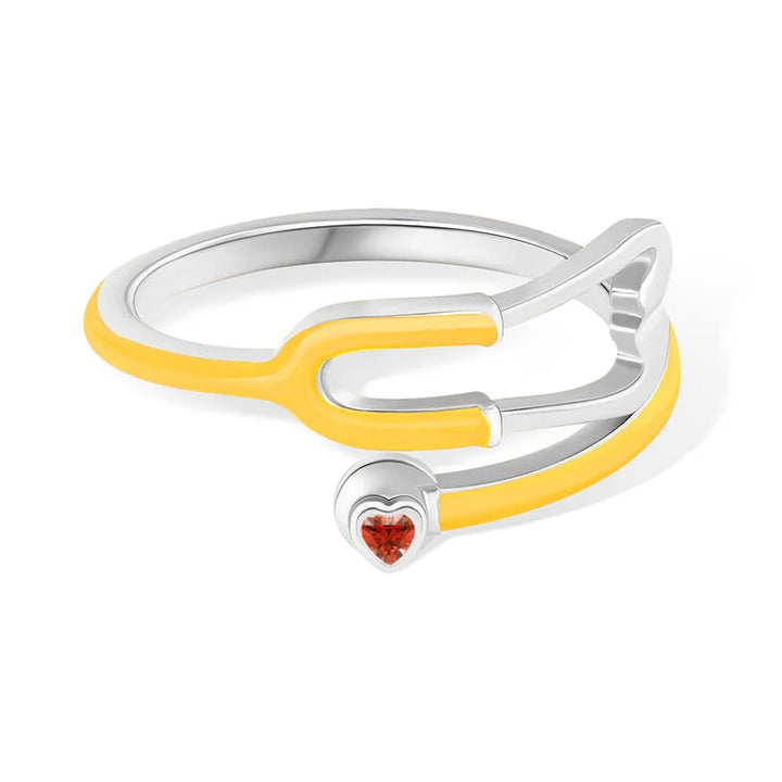 Caitleen - Anillo Estetoscopio Con Piedra Preciosa En Forma De Corazón