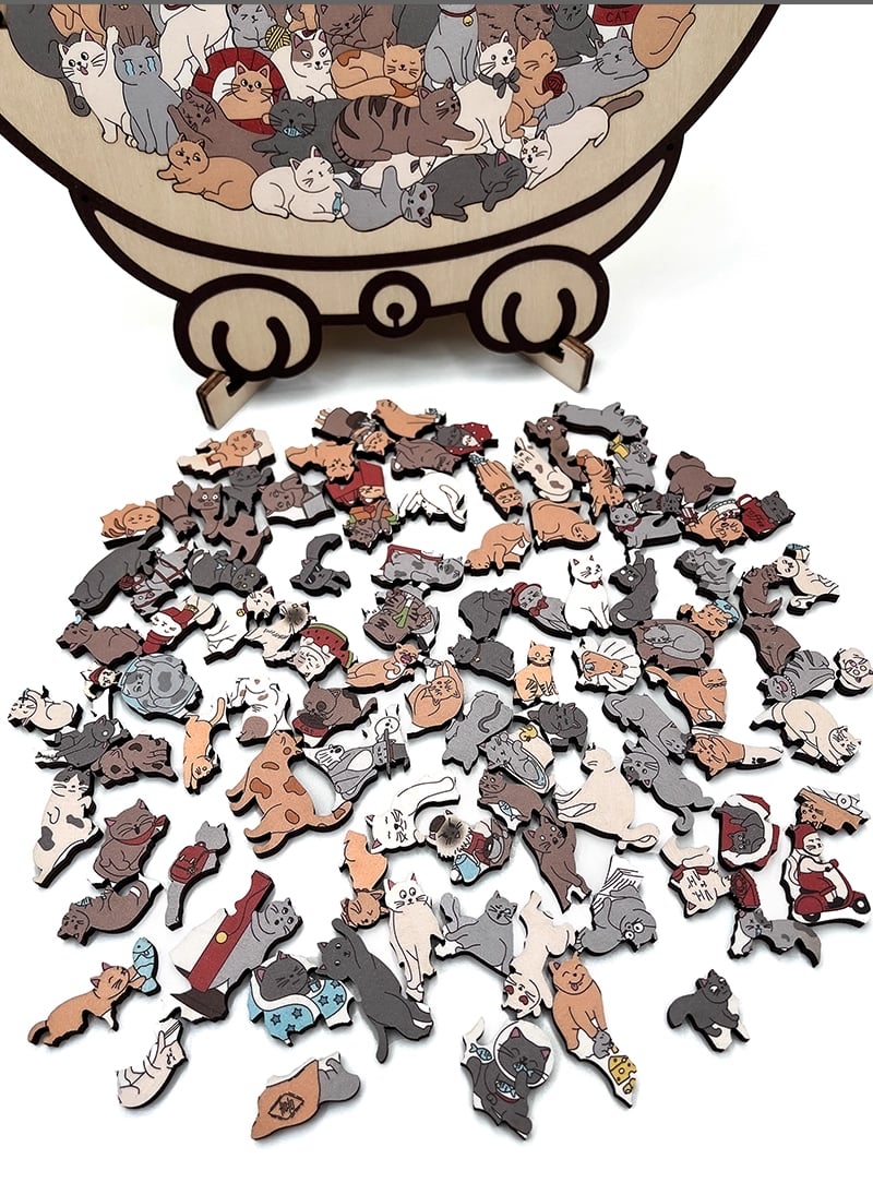KittyCluster - Rompecabezas De Madera Con Forma De Gato De 135 Piezas