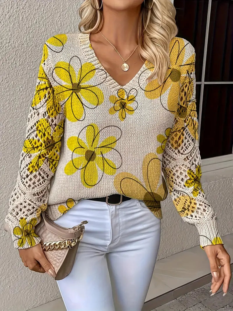 Marzena - Elegante Jersey De Manga Larga Con Estampado Floral