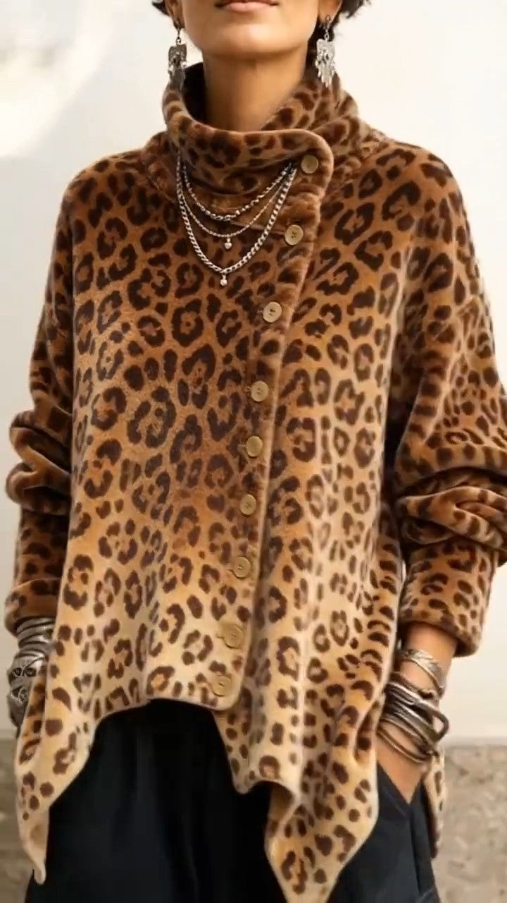 Lyrona - Blusa De Manga Larga Con Estampado De Leopardo