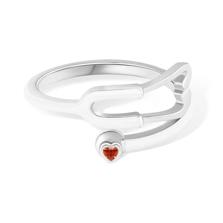 Caitleen - Anillo Estetoscopio Con Piedra Preciosa En Forma De Corazón