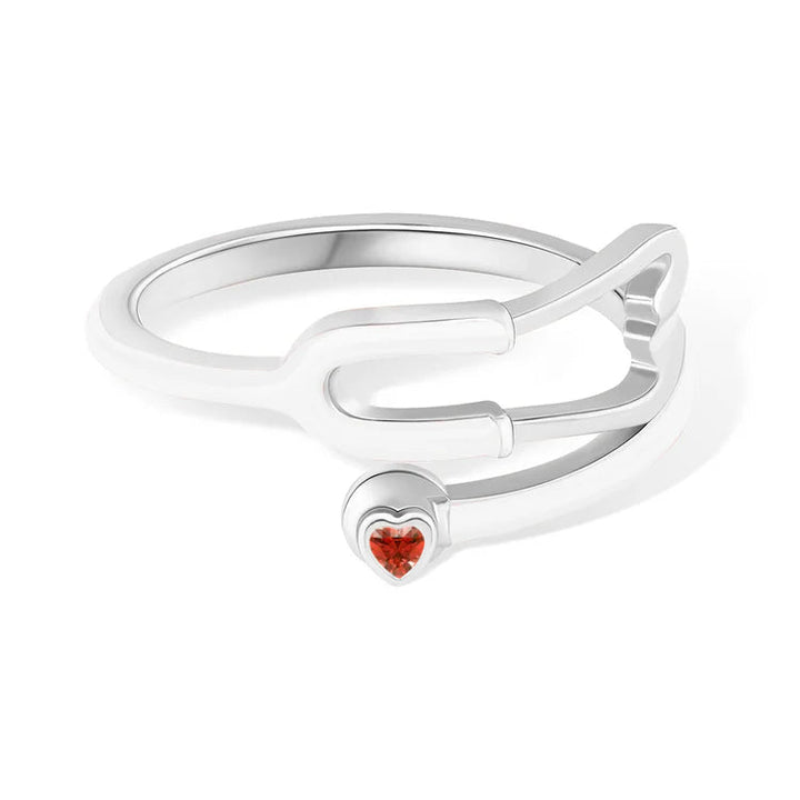 Caitleen - Anillo Estetoscopio Con Piedra Preciosa En Forma De Corazón