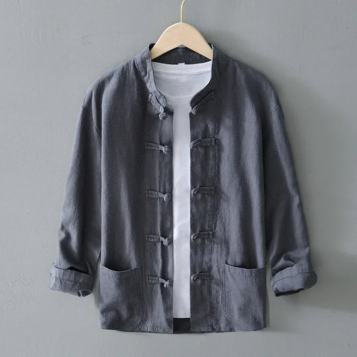 Ffinian - Camisa De Cuello Mao De Algodón Y Lino