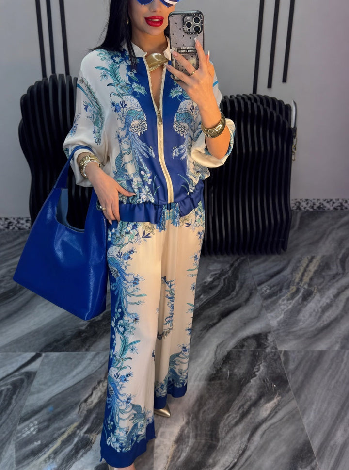 Katya - Elegante Estampado Floral Conjunto De Dos Piezas