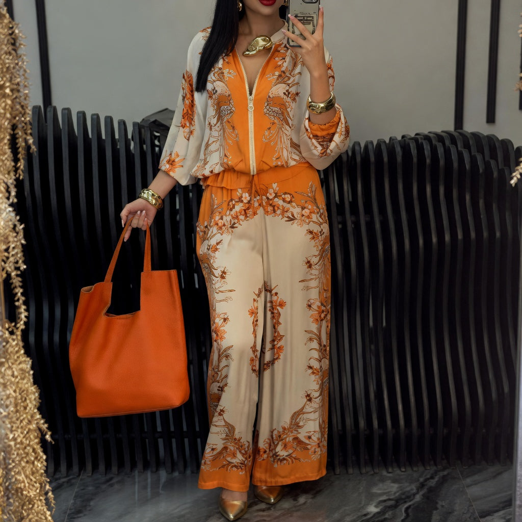 Katya - Elegante Estampado Floral Conjunto De Dos Piezas