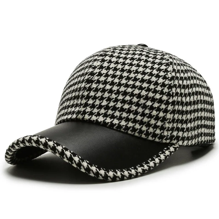 Vanja - Gorra de Cuero con Estampado de Pata de Gallo