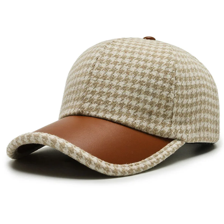 Vanja - Gorra de Cuero con Estampado de Pata de Gallo