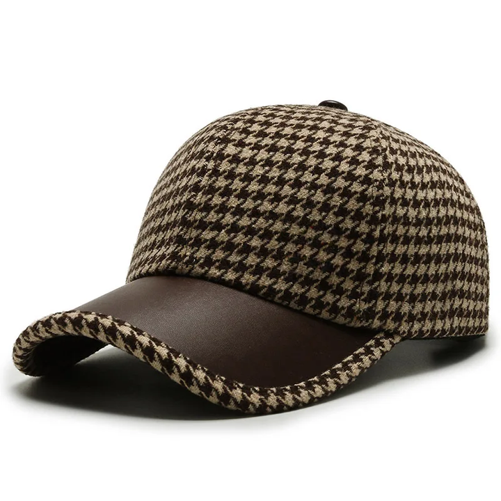 Vanja - Gorra de Cuero con Estampado de Pata de Gallo