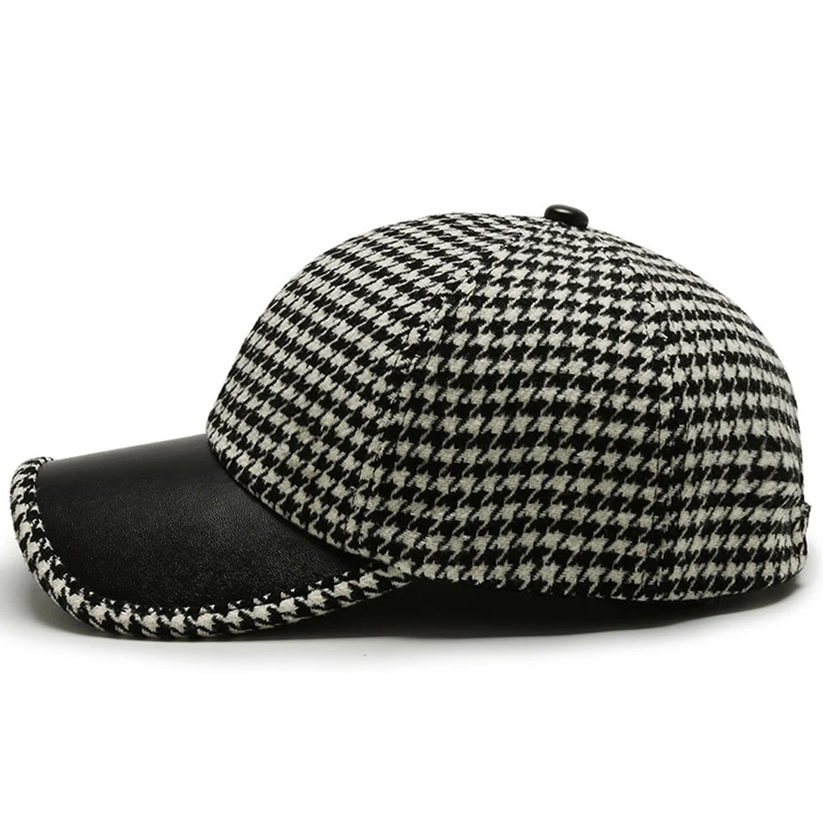 Vanja - Gorra de Cuero con Estampado de Pata de Gallo