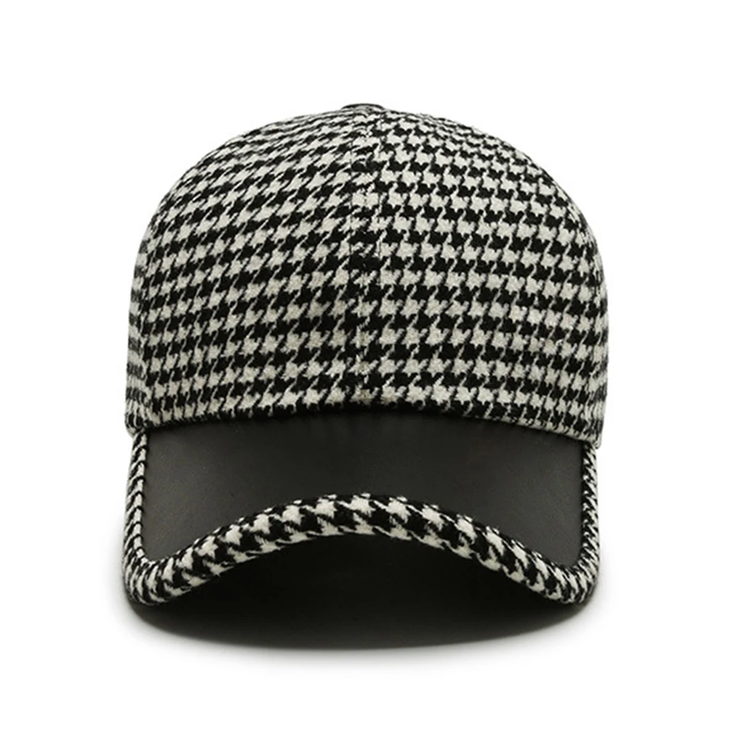 Vanja - Gorra de Cuero con Estampado de Pata de Gallo