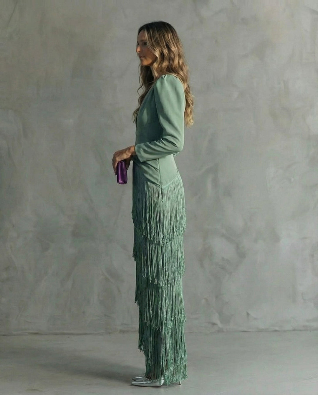 Nipuni - Vestido Eegante Con Mangas Con Flecos