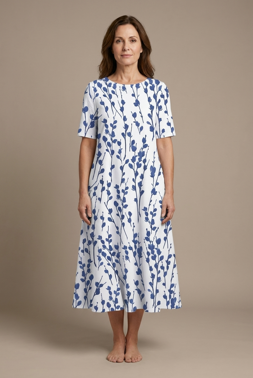 Kwanza - Vestido Midi Holgado Con Estampado Floral