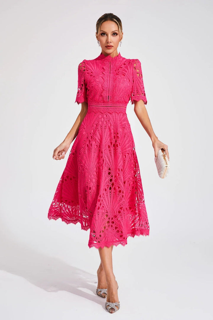 Vorelle - Vestido Informal de Manga Corta con Bordado Floral