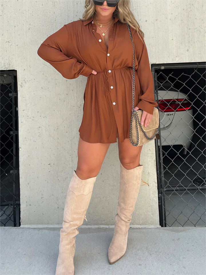 Giulia - Conjunto de Camisa Holgada con Cuello Vuelto