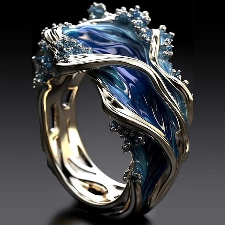 Leizuri - Anillo Vintage De Oro Con Motivo De Olas Del Mar