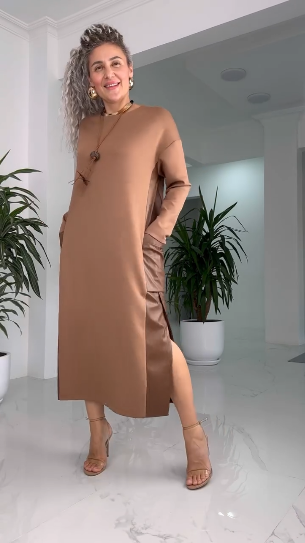 Millie - Vestido De Cuero Patchwork Con Bolsillos