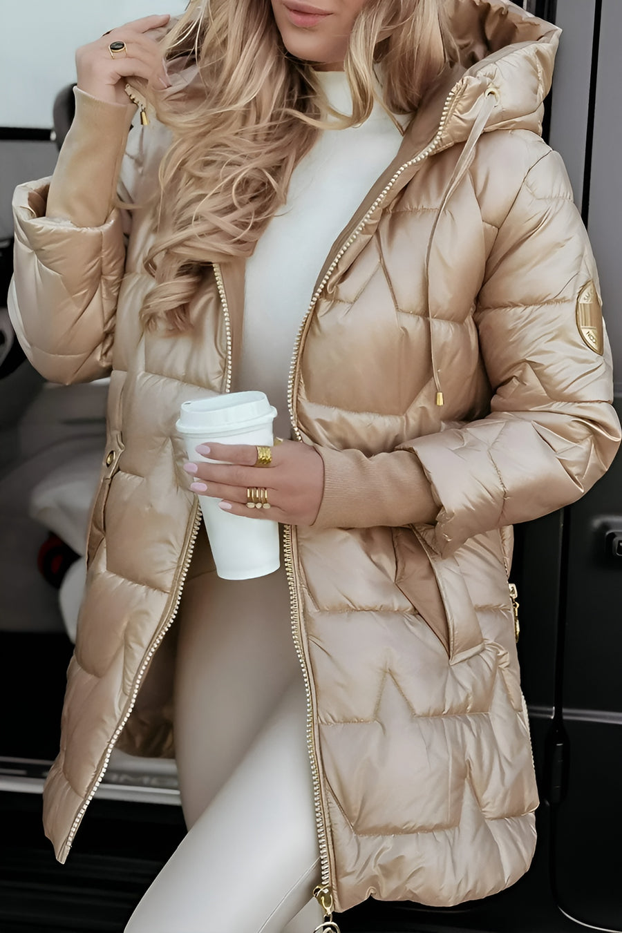 Mageina - Elegante Abrigo De Invierno Con Capucha y Acolchado