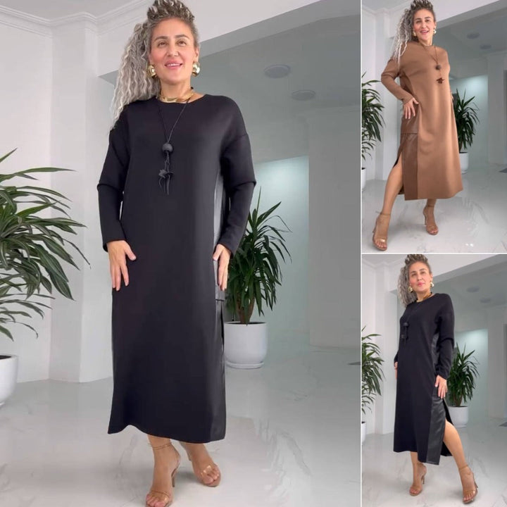 Millie - Vestido De Cuero Patchwork Con Bolsillos
