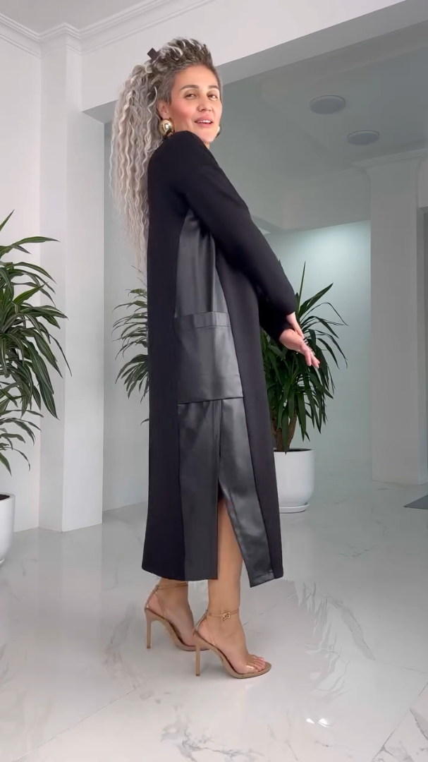 Millie - Vestido De Cuero Patchwork Con Bolsillos