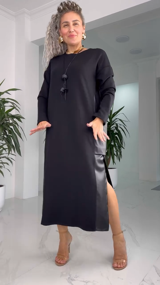 Millie - Vestido De Cuero Patchwork Con Bolsillos