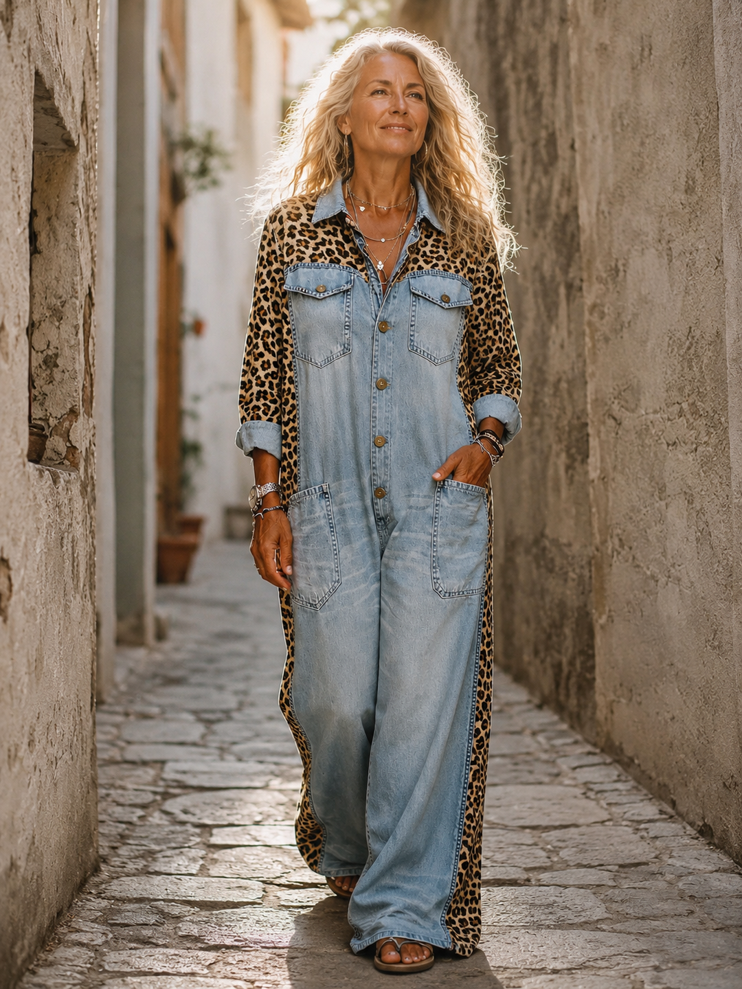 Yasmeen - Mono Ligero De Denim Con Estampado De Leopardo
