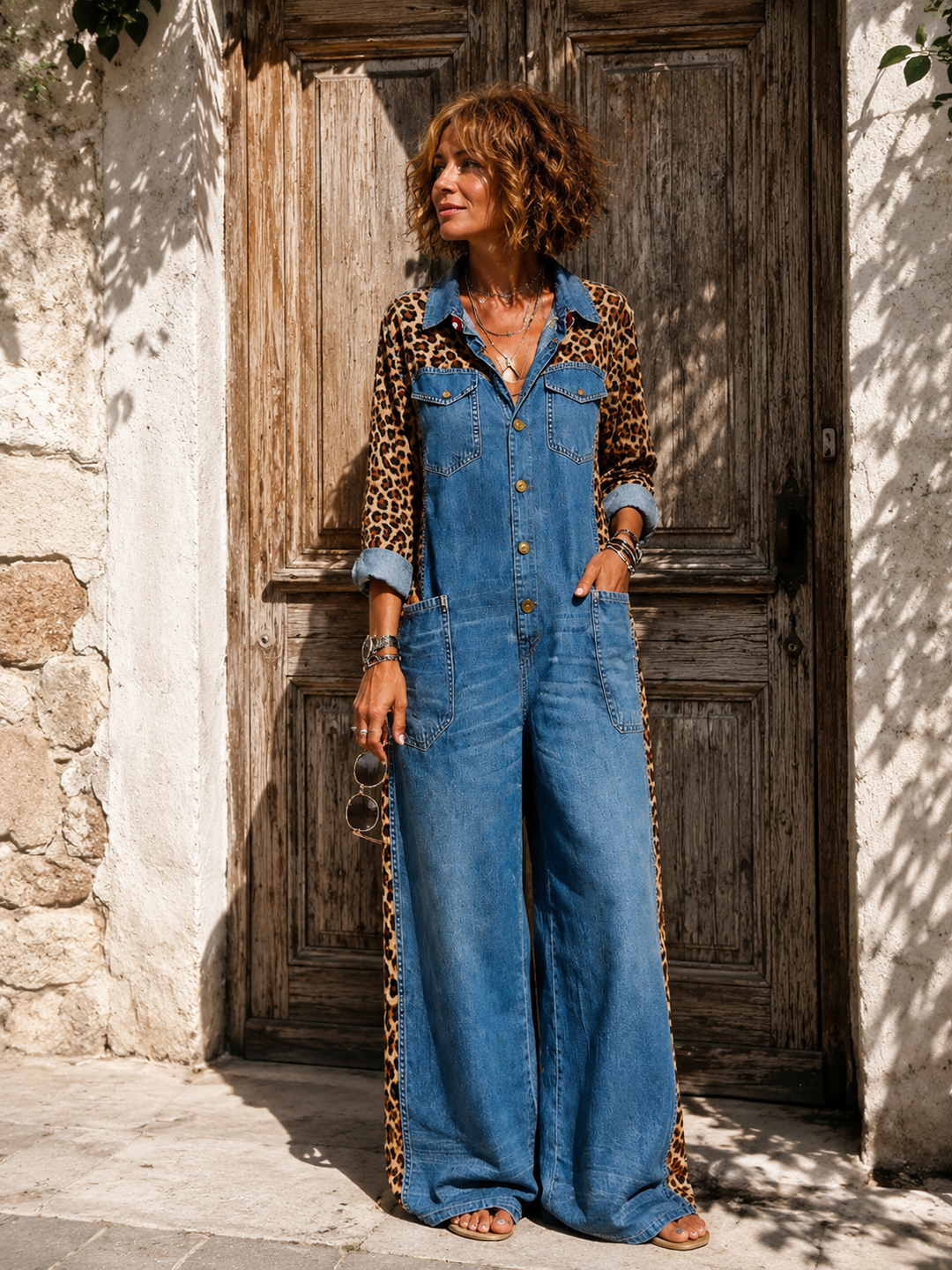 Yasmeen - Mono Ligero De Denim Con Estampado De Leopardo