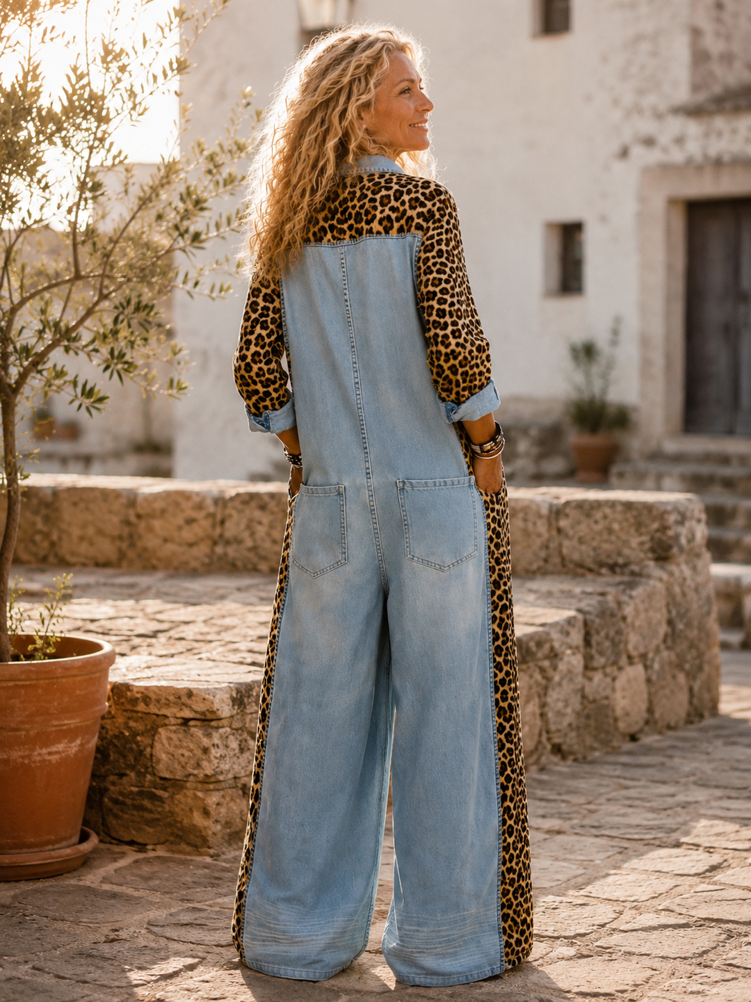 Yasmeen - Mono Ligero De Denim Con Estampado De Leopardo