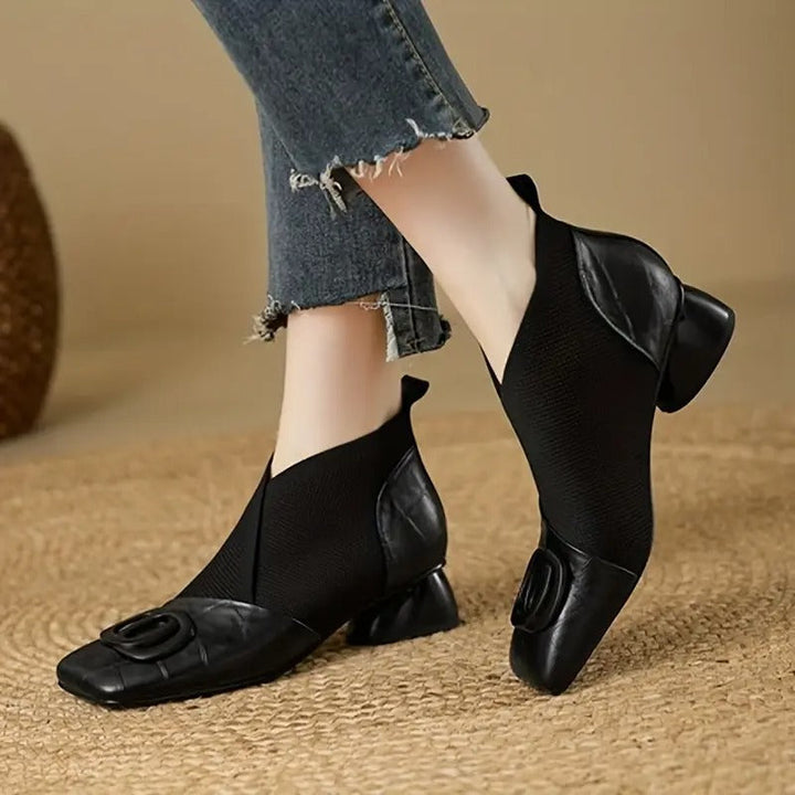 Mylaa - Zapatos Retro De Tacón Bajo y Punta Cuadrada