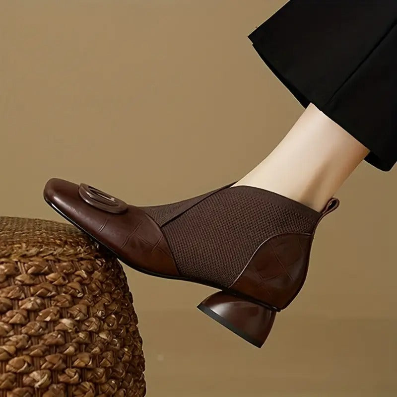 Mylaa - Zapatos Retro De Tacón Bajo y Punta Cuadrada