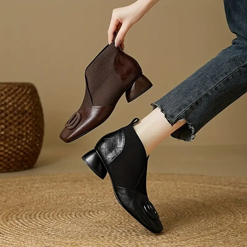 Mylaa - Zapatos Retro De Tacón Bajo y Punta Cuadrada