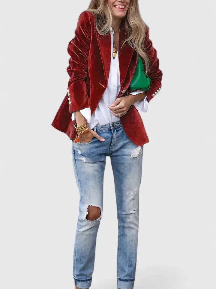 Dagmara - Blazer De Terciopelo De Una Sola Fila De Botones