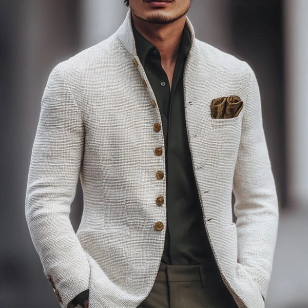 Artjom - Chaqueta Informal De Tweed Liso Con Cuello Alto