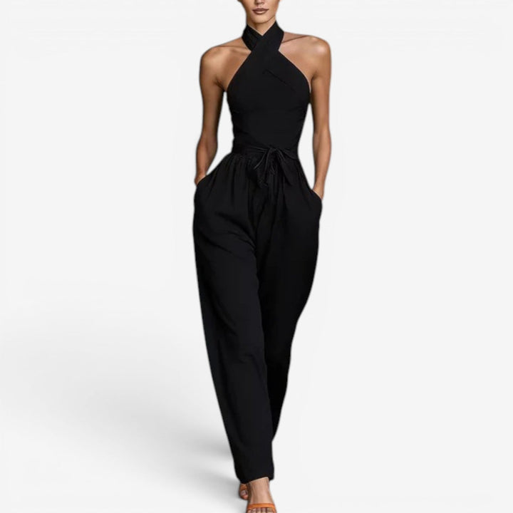 Nicholen - Mono sin Mangas con Cuello Halter y Pernera Ancha
