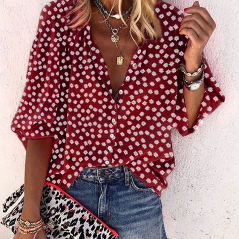 Nathally - Blusa De Manga Corta Con Botones