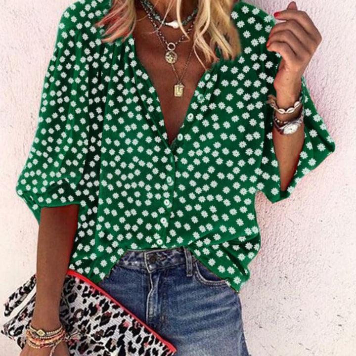 Nathally - Blusa De Manga Corta Con Botones