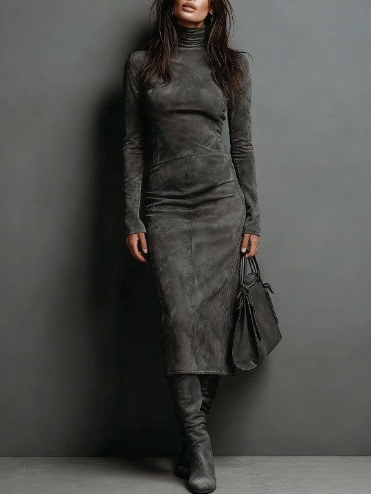 Jelina - Vestido Midi De Ante Con Cuello Alto