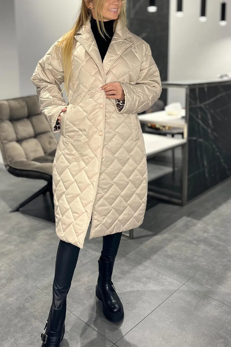 Devine - Elegante Abrigo Acolchado Con Forro De Leopardo