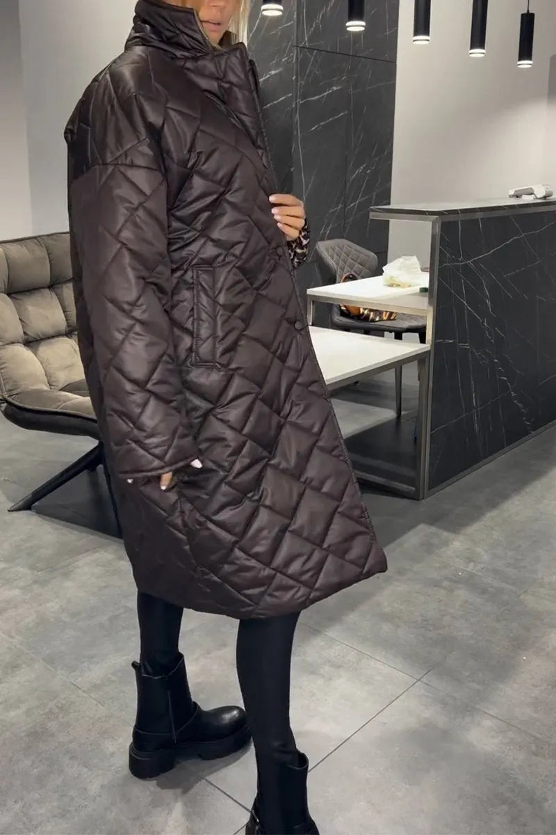 Devine - Elegante Abrigo Acolchado Con Forro De Leopardo