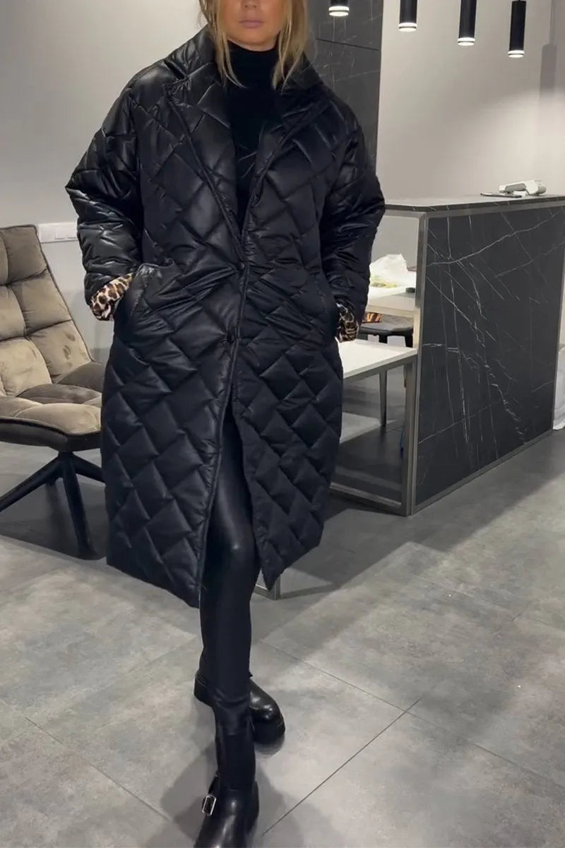 Devine - Elegante Abrigo Acolchado Con Forro De Leopardo