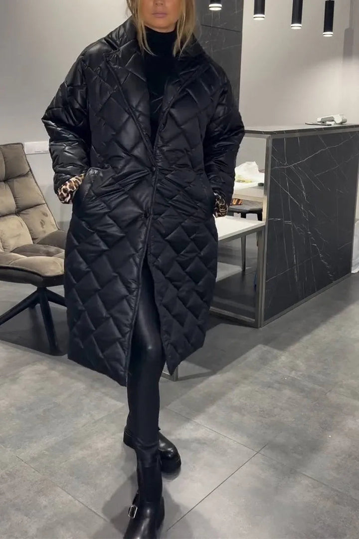 Devine - Elegante Abrigo Acolchado Con Forro De Leopardo