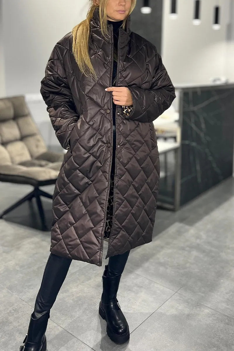 Devine - Elegante Abrigo Acolchado Con Forro De Leopardo